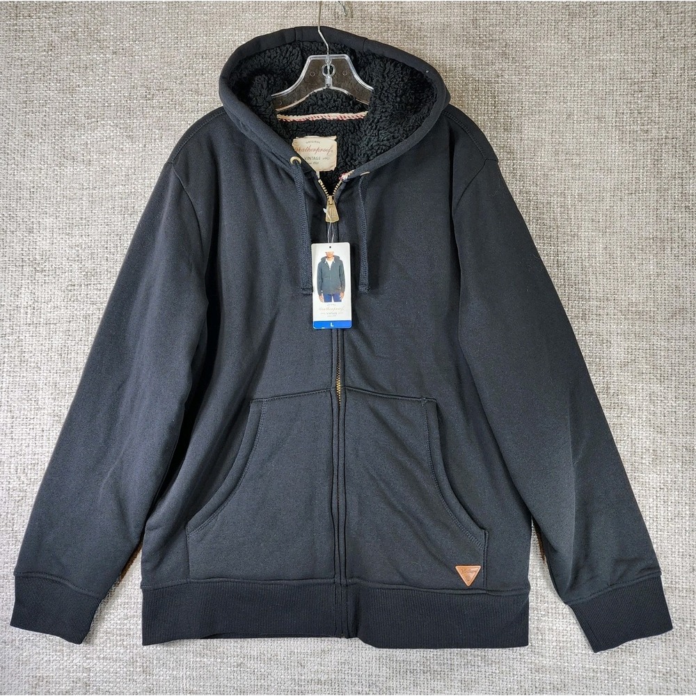 Weatherproof Vintage Sherpa Lined Full Zip Hoodie Jacket Mens L Black NEW